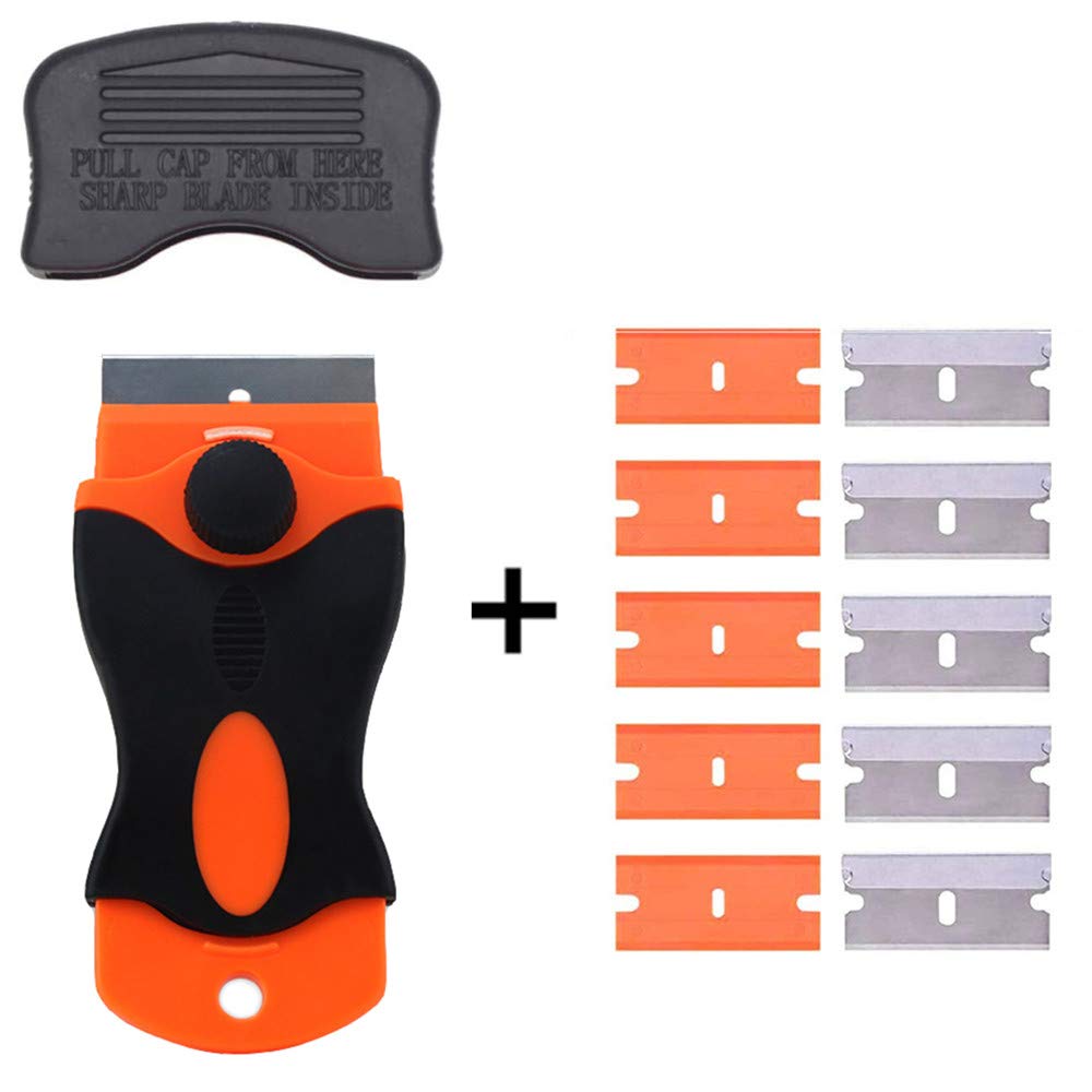 Amazon シール剥がし スクレーパー ガラススクレーパー ポケットスクレーパー プラスチックブレード5個 ステンレスブレード5個 ブレードカバー付き 安全スクレーパー ガラス汚れ落とし 壁面の付着物のかき落とし 替刃付10個 ステッカー シール ラベル 接着剤