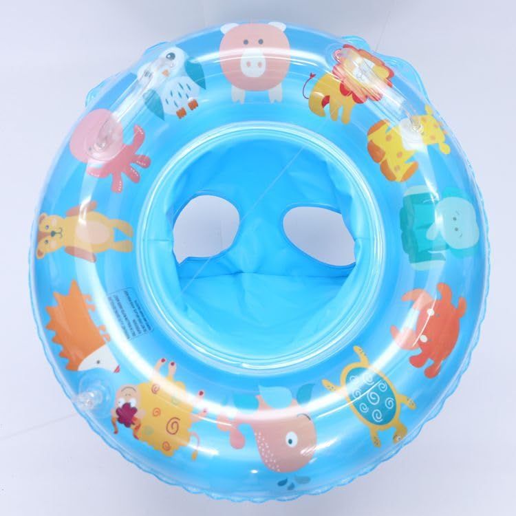 Animal Pattern Inflatable Swim Ring for 1-3 Years Toddlers, Smooth PVC Pool Float with Handles & Leg Holes, Summer Water Play Toy