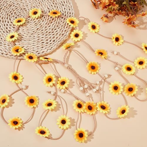 CRASPIRE 2Pcs Sunflower Crown Headbands Flower Boho Crown with Tassel Hippie White Hair Wreath Headbands Adjustable Headpiece Hair Accessories for Women Girls Bridal Prom Wedding Party - Image 4