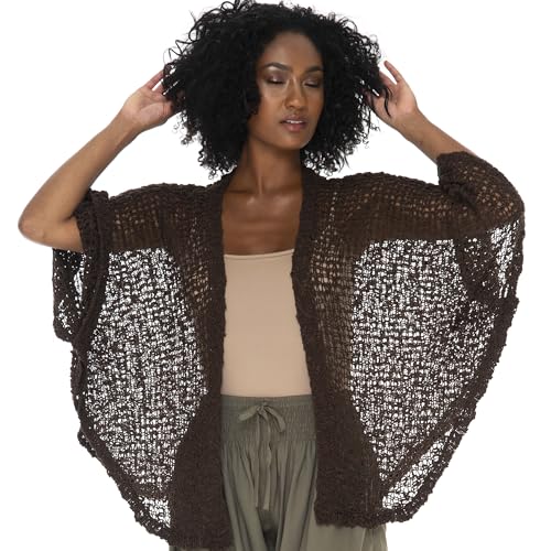 Image of SHU-SHI Lightweight Open Front Cardigan for Women Hollow Out Sweater Knitted Poncho Batwing Loose Popcorn Shawl Boho Wrap