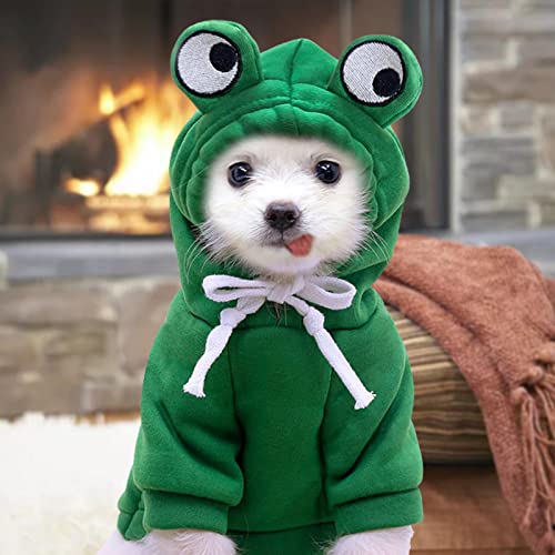 Stronrive Hunde Hoodie, Niedlicher Form Pullover, Hundekostüme Für Haustiere, Lustiger Halloween Kleiner Hundefrosch Kostü, Jacke Mantel, Warmer Polyester Winter Grün Hundekleidung (S//L/XL)