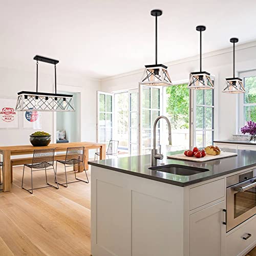 Merbotin Farmhouse Pendant Light White Kitchen Island Hanging Light Fixture, Trapezoidal Shape Rustic Ceiling Chandeliers Pendant Lighting For Kitchen, Dining Table, Living Room, Entryway, Hallway #TOP5