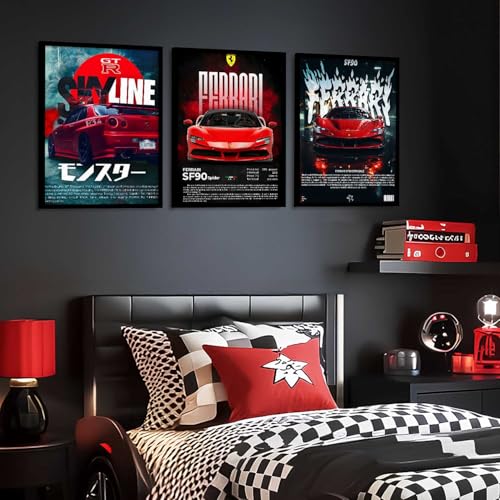 Image of kotart Big Sports Car Framed Posters Gift Items for Boys Room Wall Decoration Bedroom Living Room Office Studio Decor | Car Poster Frame for Wall Decor Set Of 3 Size (10 X 13 inch)
