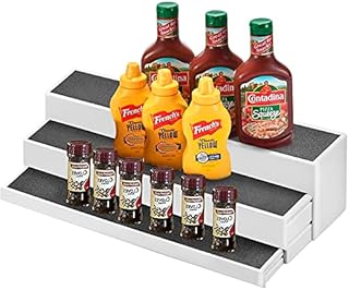 TDDL Spice Rack Organizer, 3-Tier Free Standing Seasoning Shelf Non-slip Pantry Storage Racks, Pull-Out Plastic Cupboard Storage Condiments Rack for Kitchen, Cabinet, Spice Jars, Canned Foods