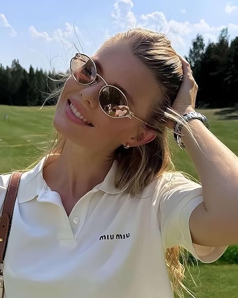 Bouryo Retro Oval Sunglasses for Women Men - Classic Trendy Small Round Sun Glasses Gold Metal Fashion Shades - Image 2