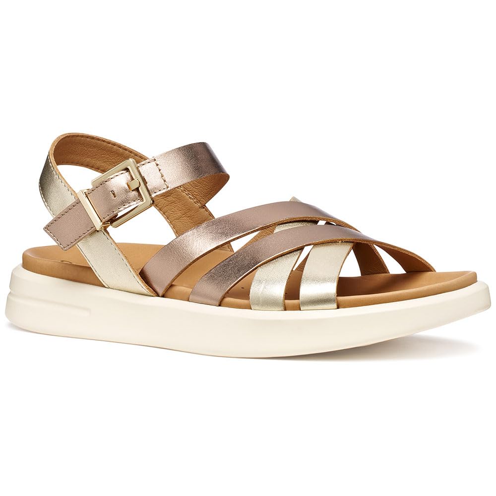Geox Women's D XAND 2S B Wedge Sandal, DK Beige/LT Gold, 39 EU