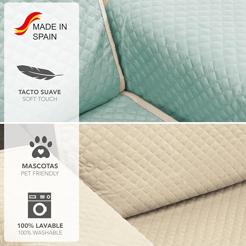 Martina Home Sofaüberwurf Diamond 3-Sitzer, XL, Beige/Aquamarin