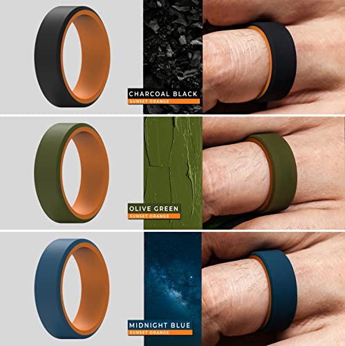 ThunderFit Silicone Rings for Men, Flat Top Angled Edge Two Layers Rubber Engagement Bands 9.8mm Wide 2mm Thick - 1/4/8 Variety Multipack3
