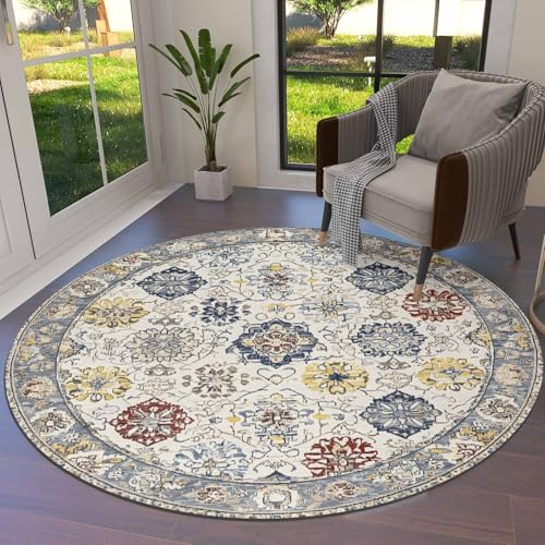 Tapete redondo grande bohemio 91 cm antideslizante