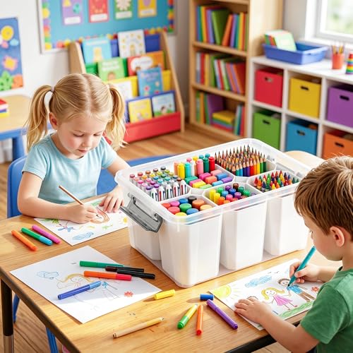 Image of 17 QT Marker Organizer, Craft Organizers and Storage with 6 Detachable Inserts, Art Supply Organizer for Crayons, Pencils, Marker, 2 Packs