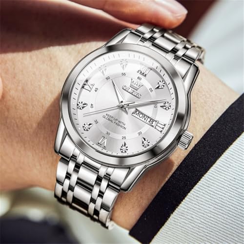 Image of OLEVS Watches for Men Business Diamond Easy Read Men's Wristwatch Analog Luxury Date Stainless Steel Waterproof Luminous Dress Mens Watches