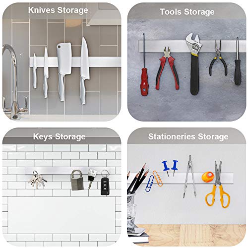 Ninonly Barra Magnetica per Coltelli Portacoltelli Magnetico in Acciaio Inox da 40cm(16inch), Barra Magnetica Portacoltelli Adesiva, Striscia Banda Pensile per Bistecca/Cuoco/Coltelli da Cucina - immagine 5