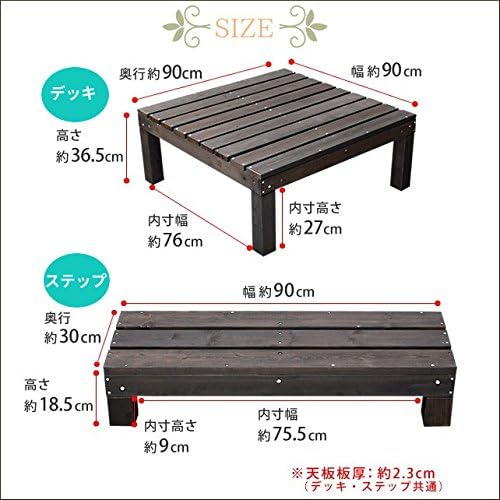 ウッドデッキ 90×90 0.25坪 ステップ セット 庭 屋外 天然木 （ 縁台ｘ2個 【トレーラー】 ステップ1個セット）（縁台ｘ2個、ス
