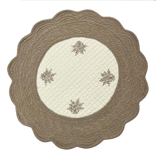 Set de Table Rond boutis Coton brodé Lavande écru Beige 40 cm