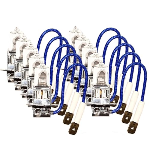 Nanologic Halogen Auto Lampen H3, 12V 8500K H3 / PK22s 55W Halogen Scheinwerferlampen Birnen Lampe Abblendlicht Nebelscheinwerfer Fernlicht Kurvenlicht - 10 Stück