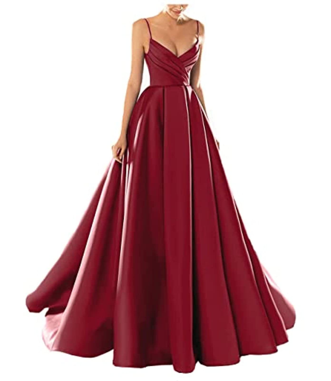 yhfshop Formal Long Evening Party Dress,Sexy V-Neck Spaghetti Strap Satin Evening Dress,Grape Purple,US8,Gowns Evening Bridesmaid Dresses — view 23