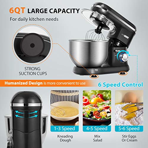 image for VIVOHOME Stand Mixer, 650W 6 Speed 6 Quart Tilt-Head Kitchen Electric 
