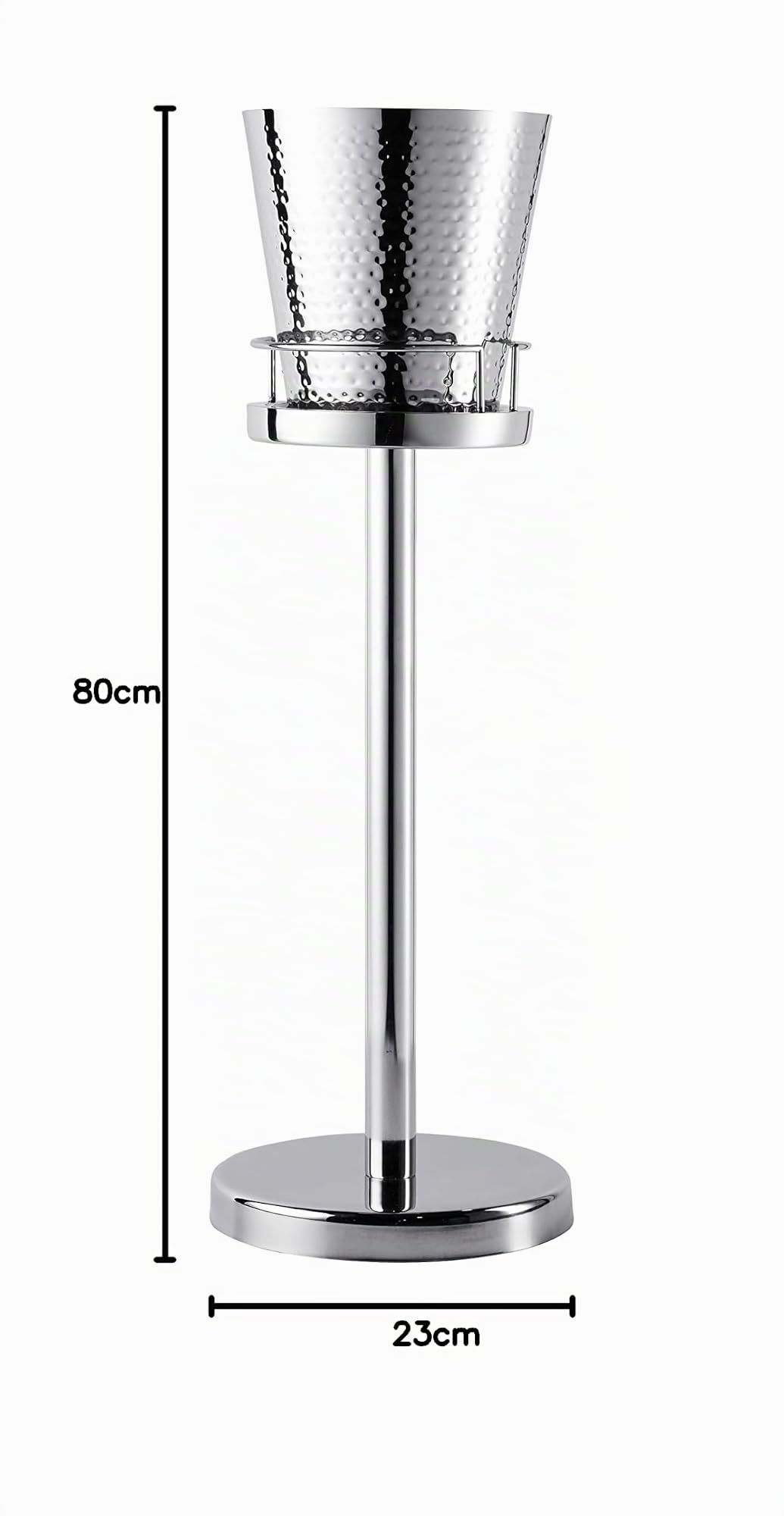 Rafraîchisseur de champagne sur pied, refroidisseur de vin avec support, refroidisseur de bouteilles, refroidisseur de bouteille en acier inoxydable argenté pour fêtes – vin et champagne – XL 80 cm