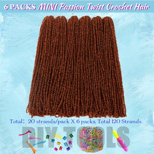 Mini Passion Twist Crochet Hair for Black Women-18 Inches 6 Packs Pure Ginger Pre Twisted Elastic and Cuttable Hair Extensions,Braided by Soft Synthetic Twist Bohemian Curl(18"-6P,350#)