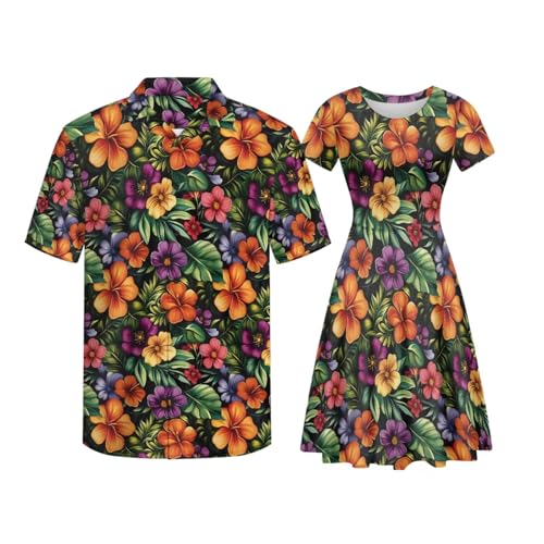 Image of AFPANQZ Couple Matching Outfit Casual Men's Button Down Shirt or Short Sleeve Summer Sundresses Dresses for Women 2026
