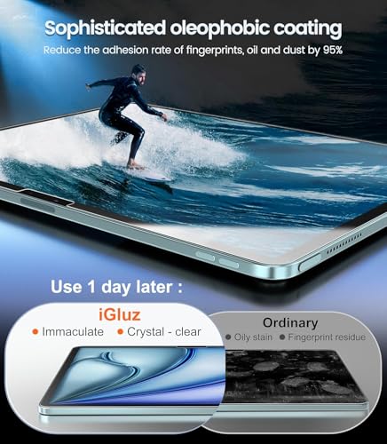 Image of iGluz 2 Pack Screen Protector for iPad Air 13-in M4 /M3 /M2 2026 /2025 /2024 9H+ Tempered Glass Screen Protector with Easy-Install Box,Bubble Free,[12FT Military Grade Shatterproof] HD Clarity