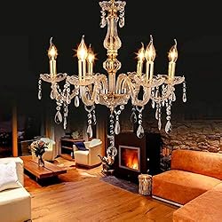 Lampara Araña Techo Dorada TRY-YEAN Lamparas de Techo Dormitorio Colgante Dorada Lampara de Araña de Cristal 6 Luces E14 K5 para Sala Habitación Pasillo Entrada