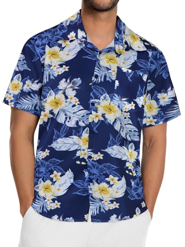 Image of Men Hawaiian Shirt Short Sleeve Summer Beach Button Down Shirts with Pocket