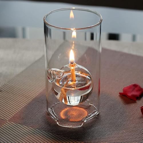 Reviews de Lámparas de aceite del mes. 44 Borosilicato con luz de aceite de vidrio transparente, incluye funda para candelabro de huracán, lámpara de parafina, 8 x 15 cm