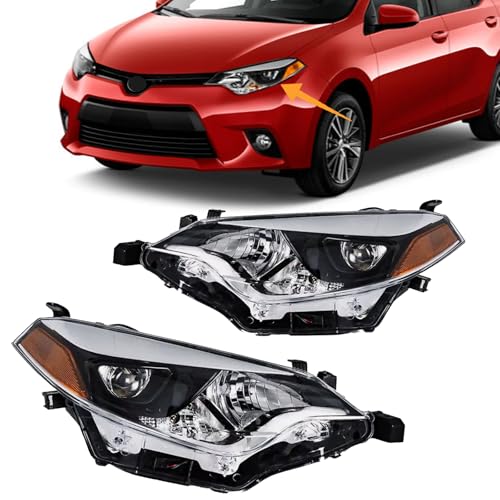 Julypanda Front Bumper Headlights Fit for 2014-2016 Toyota Corolla C CE LE S L Headlamp Replacement Kit Chrome Housing Amber Reflectors LH + RH