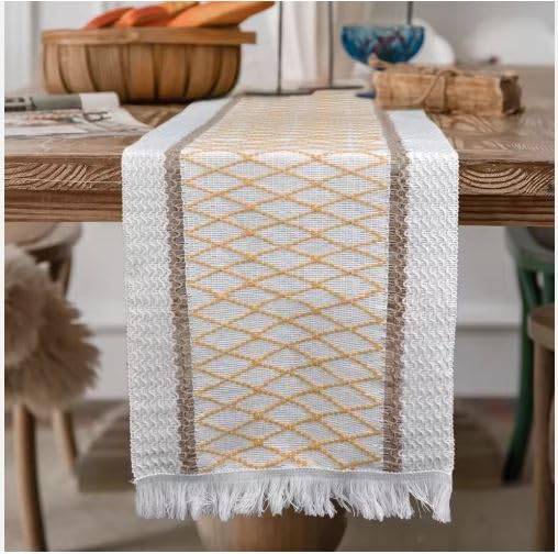 Image of HomeCloud Croshia Woven Table placemat - Heat Resistant, Washable Table Decoration for Dining, Office, Kitchen, Hotel, and Home (Runner Beige Boxes, Set of 2)
