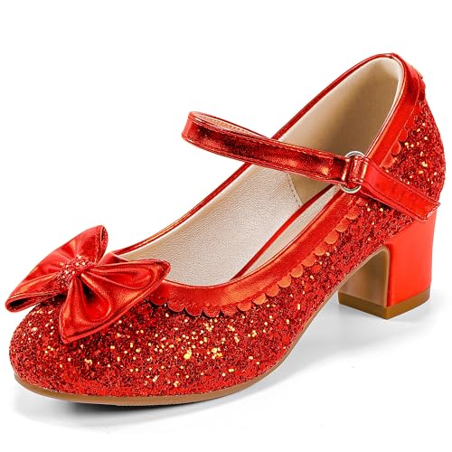 LAURMOSA Toddler Dress Shoes Princess Ruby Red Slippers Toddler Halloween High Heels for Kids Red Shoes for Girls Glitter Heels Size 2 Kids Fancy Pumps Wedding Party(L1036SeRed 2)