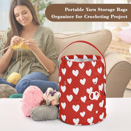 Image of ElliTarr Crochet Bag Yarn Bag with Handle Portable Knitting Project Bag Travel Yarn Storage Organizer Holder Case Red Heart Valentine