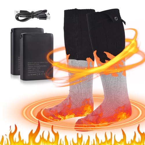 Ailgely 5000mAh Unisex Electric Heated Socks,Rechargeable Electric Heated Socks with Temperature Control,Warm Heated Socks Winter,360° Ring Heating,Washable,for Outdoor Activitie