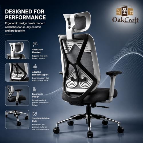 Image of Oakcraft Ergonomic Office Chair with Multi-Lock Tilt, Seat Slider & Dynamic Lumbar Support