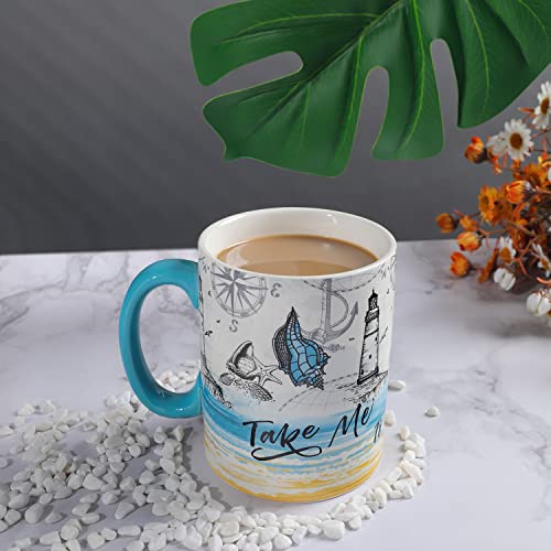 Nymphfable Taza de Náutica Tazas de Cafe Tazas Personalizada con Mango Taza te Ceramica Regalo 550ml - Imagen 3