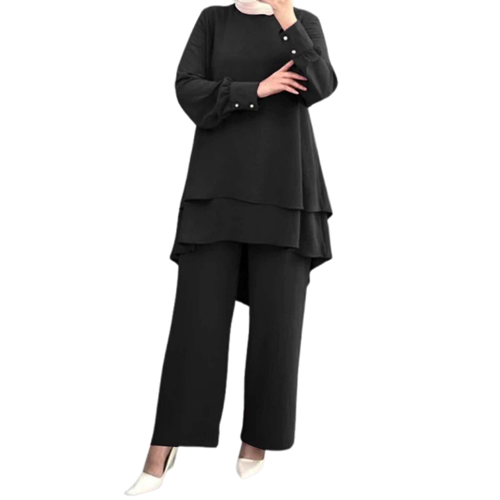 Generisch Damen Muslimisch Zweiteilige Sets Langarm Top Kleid mit Hosen Islamische Kleidung Türkei Dubai Arabisch Abaya Anzug Ramadan Eid Gebet Outfits,Abaya Damen