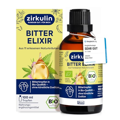 Zirkulin Bitter-Elixir Bio Bittertropfen 100ml - Bitterstoffe aus 11 erlesenen Kräutern 4-8:1 Extrakt Hildegard von Bingen vegan zuckerfrei Reichweite 3600 Tropfen
