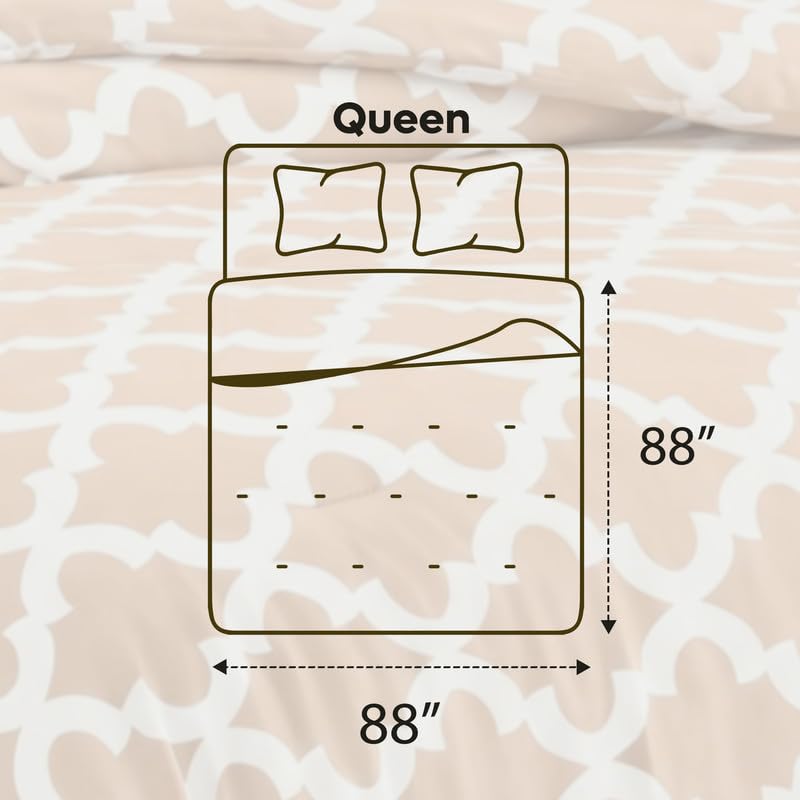 Image of Queen Comforter Set 3 Piece Beige by Utopia Bedding, Printed Comforters Queen Size Bedding Comforters Sets, Down Alternative Soft Bed Set 1 Comforter (88 x 88 inches) 2 Pillow Shams (20 x 26 inches)