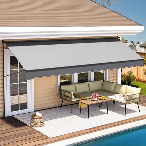YITAHOME 157' Manual Retractable Awning, Outdoor Sun Shade Window Awning with UV Protection, Waterproof Patio Canopy Awnings for Doors, Windows, Decks, Dark Gray