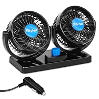 Auto Ventilator 12V, Doppelkopf Lüfter mit 360° Drehung und 2 Geschwindigkeiten, Einstellbarer Zigarettenanzünder-Anschluss, Leiser Auto Lüfter für LKW, SUV, Van, Wohnmobil, Boot & Auto im Sommer