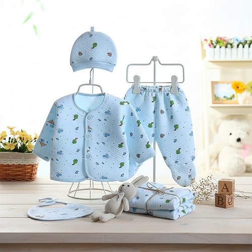 Image of Presents New Born Baby Winter Wear Printed Baby Clothes 5Pcs Sets 100% Cotton Boys Girls Unisex Baby Cotton /Winter or Flannel Suit Infant Clothes