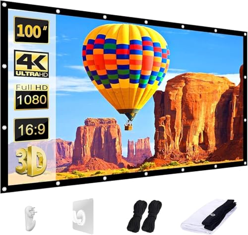 Projector Screen 100 inch 16:9 Foldable Washable Projector Screen Anti-Crease Portable Projector Movies Screen for Home Theater Outdoor Indoor Support Double Sided Projection