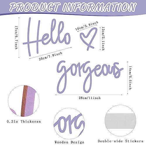Image of Blulu Hello Gorgeous Wall Decor Sign Hello Gorgeous Wall Art Minimalist Wooden Words Decor for Lash Room, Salon, Vanity or Makeup Room, Bathroom, Bedroom, Office(Purple)