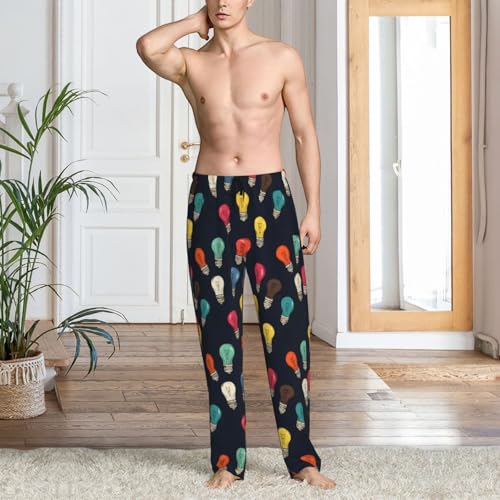 Mens Pajama Pants - Colorful Light Bulbs Print Soft Sleep Lounge Pants For Men, Casual Pj Bottoms With Pockets2
