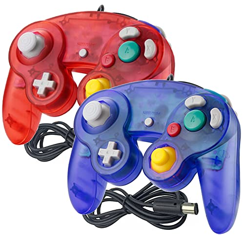 Image of Reiso Gamecube Controller, 2 Pack NGC Classic Wired Controller for Wii Game cube Console (Clear Red and Clear Blue)