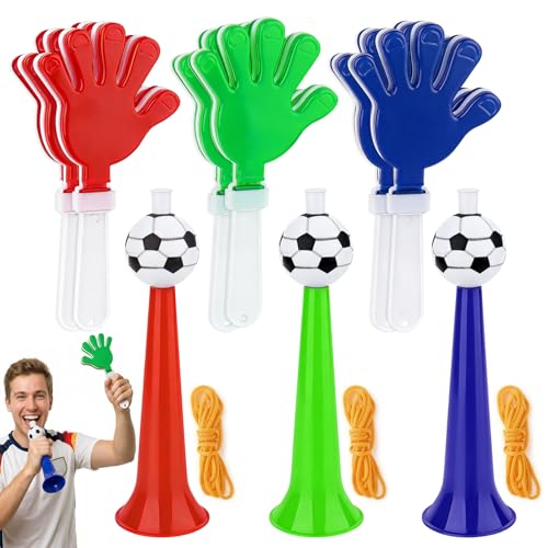 Suofuolef 3 Stück Vuvuzela with 6 Stück Klatschhand Laut Fußball Fan Tröte Horn Tröte Zum Anfeuern für Kinder Fans für Fußball-Themenparty Weltmeisterschaft