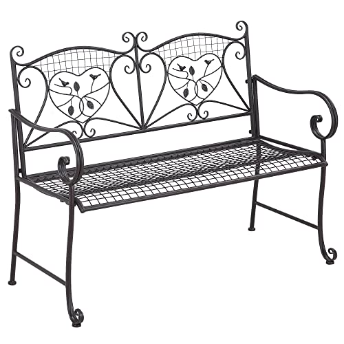 Outsunny Gartenbank 2-Sitzer Parkbank Sitzbank mit Rückenlehne bis 220 kg Gartenmöbel wetterfest Antik Metall Kaffee 114 x 53,5 x 91 cm