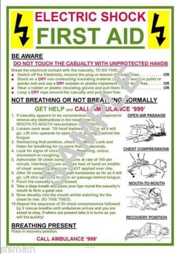 HEALTH & SAFETY ELECTRIC SHOCK FIRST AID A4 LAMINATED (250 MICRON) POSTER