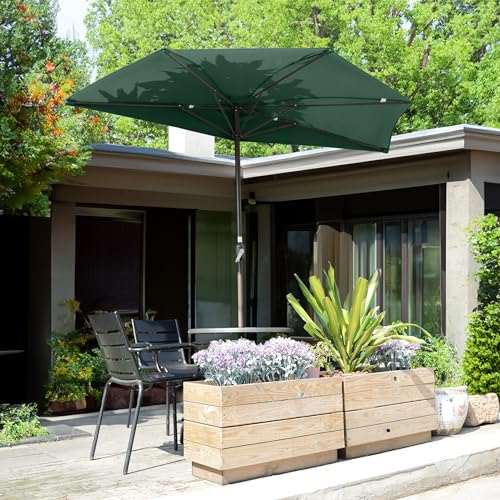 Image of Half Patio Umbrella - 9ft Outdoor Patio Canopy with Easy Hand Crank - Condo, Townhouse, or Balcony Furniture by Villacera (Forest Green)