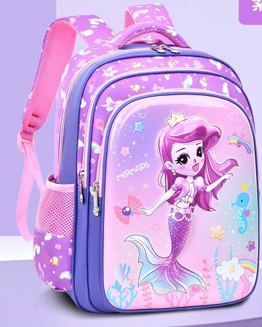 Cute Mermaid and Astronaut 3D Design BackPack withPremium Quality-, Lightweight Bookbag with 3 Compartments, Front Utility Pocket with side storage For 4to 9 Years Old4